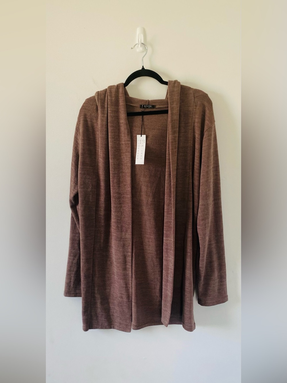 NWT GIVON Marled Brown Open Front Hooded Cardigan Sweater Medium Slouchy Casual